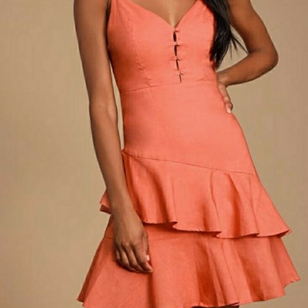 Lulus Coral/Orange ruffle summer dress